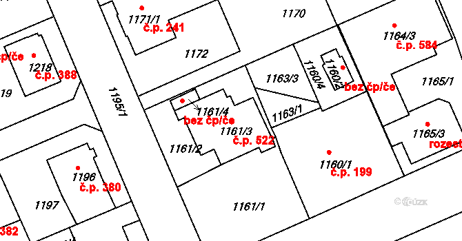 Liberec XI-Růžodol I 522, Liberec na parcele st. 1161/3 v KÚ Růžodol I, Katastrální mapa