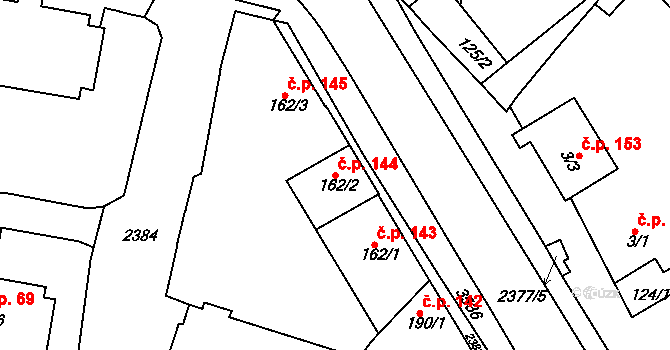 Rosice 144 na parcele st. 162/2 v KÚ Rosice u Brna, Katastrální mapa