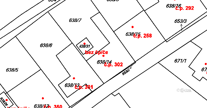 Ráj 302, Karviná na parcele st. 638/14 v KÚ Ráj, Katastrální mapa