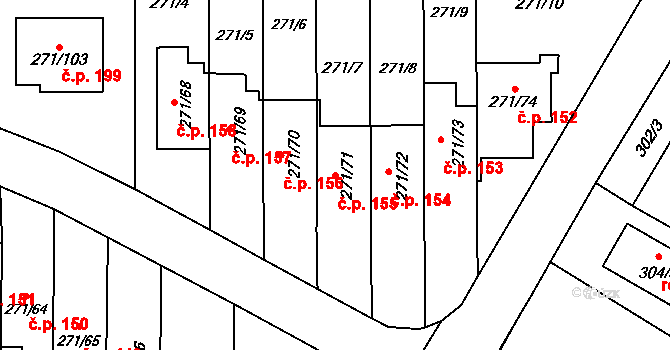 Červený Hrádek 155, Plzeň na parcele st. 271/71 v KÚ Červený Hrádek u Plzně, Katastrální mapa