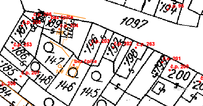 Žiželice 202 na parcele st. 197 v KÚ Žiželice nad Cidlinou, Katastrální mapa