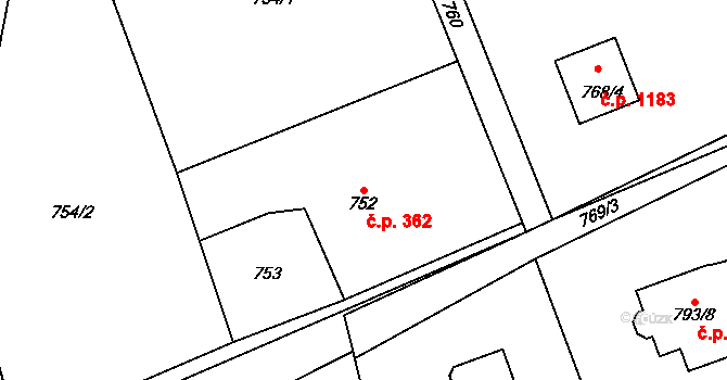 Bludovice 362, Havířov na parcele st. 752 v KÚ Bludovice, Katastrální mapa