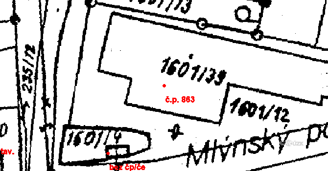 Kostelec na Hané 863 na parcele st. 1601/39 v KÚ Kostelec na Hané, Katastrální mapa