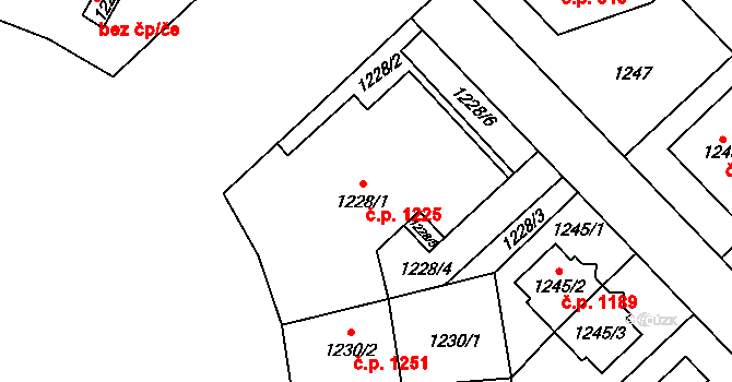 Suchdol 1225, Praha na parcele st. 1228/1 v KÚ Suchdol, Katastrální mapa