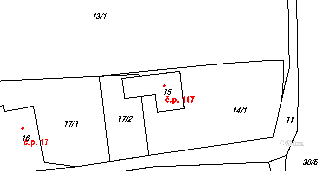 Děčín XXXIII-Nebočady 117, Děčín na parcele st. 15 v KÚ Nebočady, Katastrální mapa