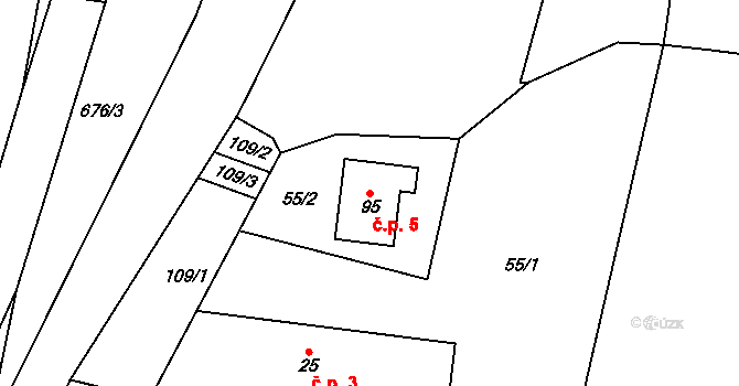 Rožnov 5 na parcele st. 95 v KÚ Rožnov, Katastrální mapa