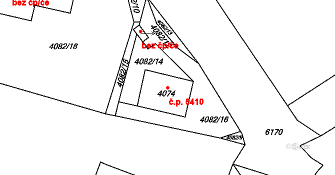 Chomutov 5410 na parcele st. 4074 v KÚ Chomutov I, Katastrální mapa