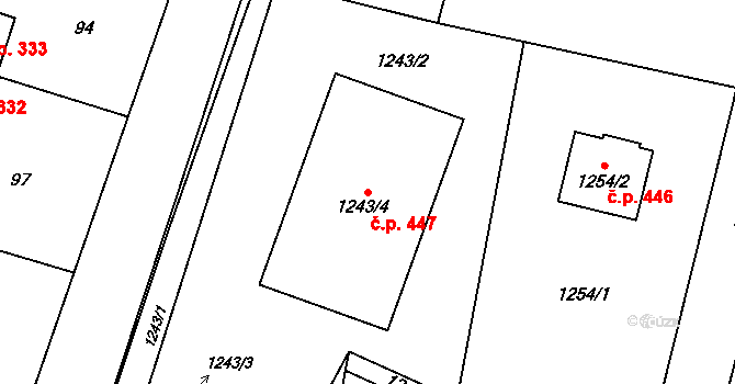 Kunín 447 na parcele st. 1243/4 v KÚ Kunín, Katastrální mapa