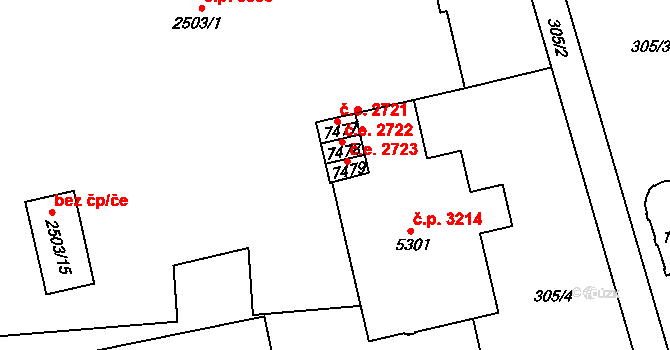 Hodonín 2723 na parcele st. 7479 v KÚ Hodonín, Katastrální mapa