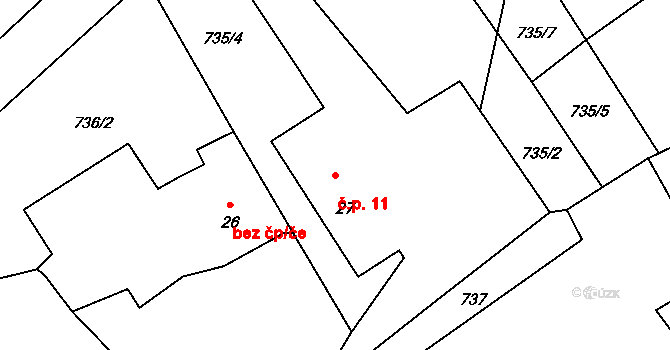 Mlýnec 11, Poleň na parcele st. 27 v KÚ Mlýnec, Katastrální mapa