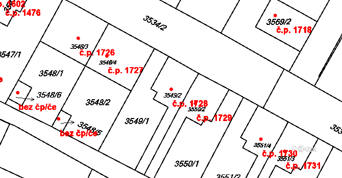 Předměstí 1728, Litoměřice na parcele st. 3549/2 v KÚ Litoměřice, Katastrální mapa