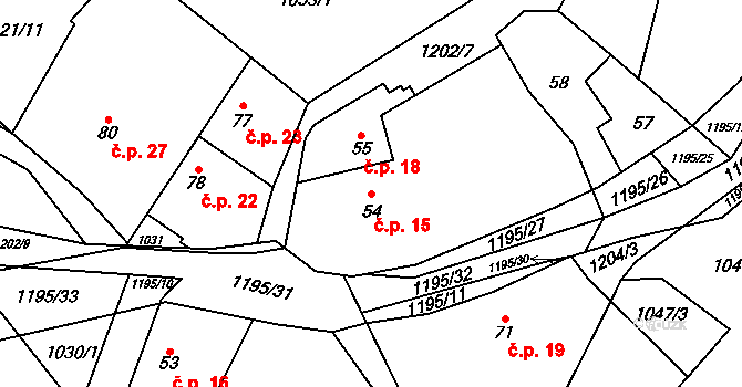 Sedlice 15, Keblov na parcele st. 54 v KÚ Keblov, Katastrální mapa