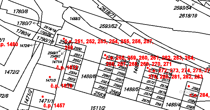 Husovice 261,262,263,264,265,, Brno na parcele st. 2563 v KÚ Husovice, Katastrální mapa