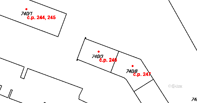 Výškovice 246, Ostrava na parcele st. 740/3 v KÚ Výškovice u Ostravy, Katastrální mapa
