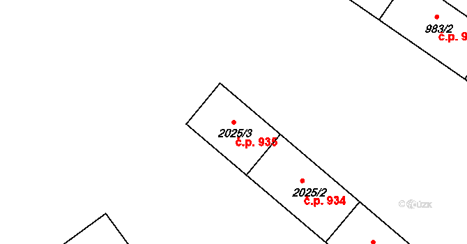 Bystřice nad Pernštejnem 935 na parcele st. 2025/3 v KÚ Bystřice nad Pernštejnem, Katastrální mapa