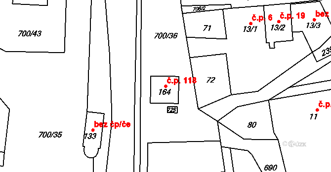 Jeníkov 38056224 na parcele st. 164 v KÚ Jeníkov u Hlinska, Katastrální mapa
