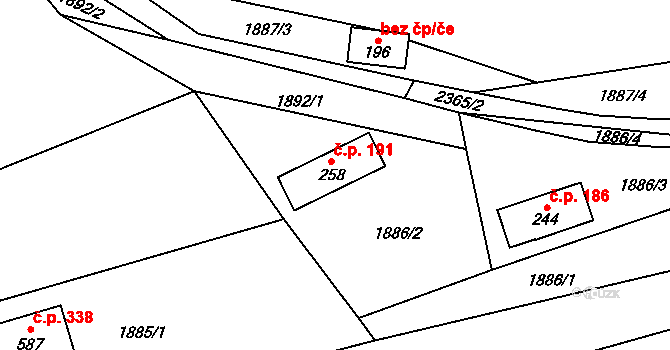 Všemina 191 na parcele st. 258 v KÚ Všemina, Katastrální mapa