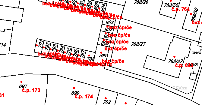 Proboštov 39138224 na parcele st. 799 v KÚ Proboštov u Teplic, Katastrální mapa