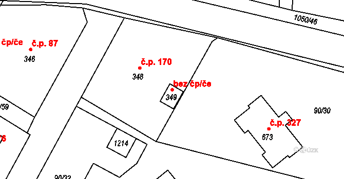 Nučice 42557224 na parcele st. 349 v KÚ Nučice u Rudné, Katastrální mapa