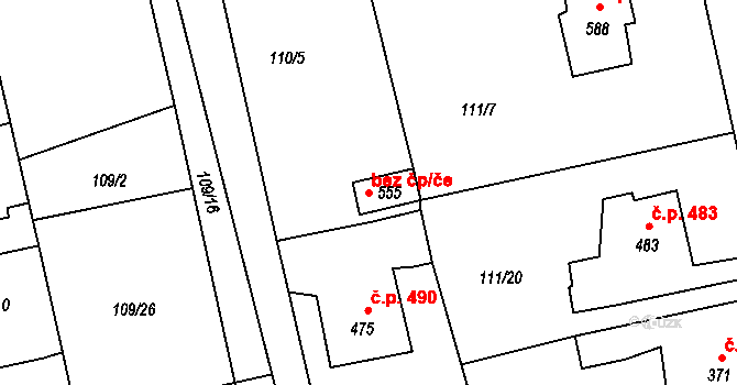 Rudná 43072224 na parcele st. 555 v KÚ Dušníky u Rudné, Katastrální mapa