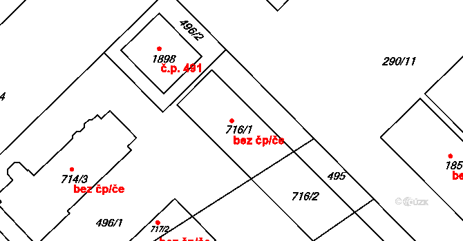 Hradec Králové 45850224 na parcele st. 716/1 v KÚ Pouchov, Katastrální mapa