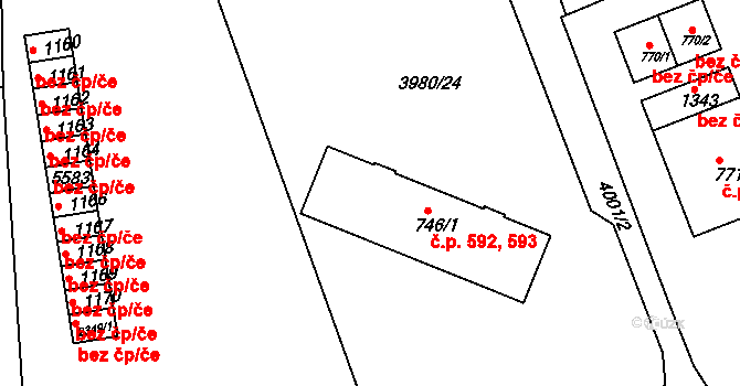 Bojkovice 592,593 na parcele st. 746/1 v KÚ Bojkovice, Katastrální mapa
