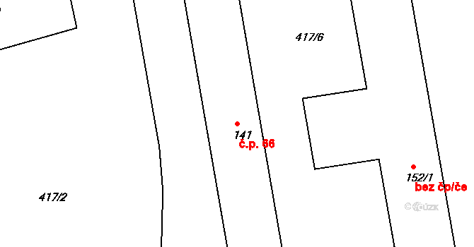 Soběslavice 66 na parcele st. 141 v KÚ Soběslavice, Katastrální mapa