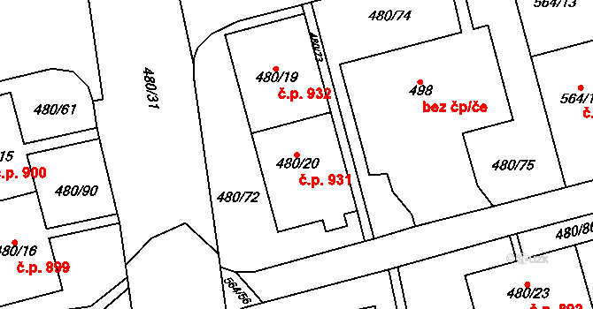 Horní Litvínov 931, Litvínov na parcele st. 480/20 v KÚ Horní Litvínov, Katastrální mapa