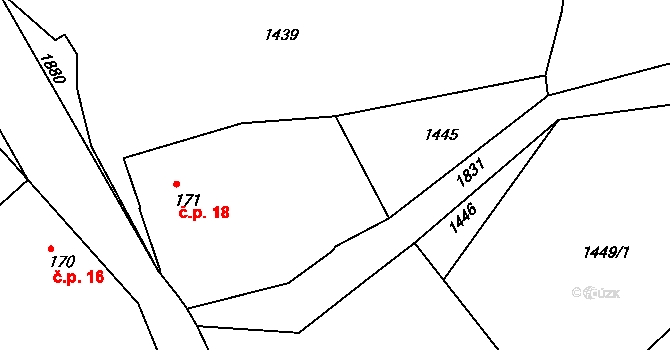 Lešany 18, Skuteč na parcele st. 171 v KÚ Lešany, Katastrální mapa