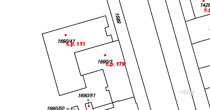 Litomyšlské Předměstí 179, Vysoké Mýto na parcele st. 1690/3 v KÚ Vysoké Mýto, Katastrální mapa