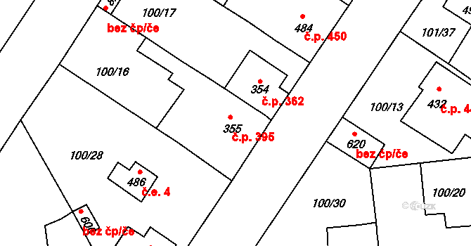 Rudná 395 na parcele st. 355 v KÚ Dušníky u Rudné, Katastrální mapa