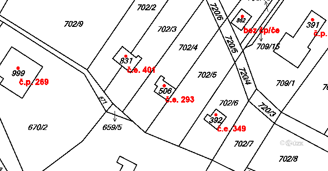 Psáry 293 na parcele st. 506 v KÚ Psáry, Katastrální mapa