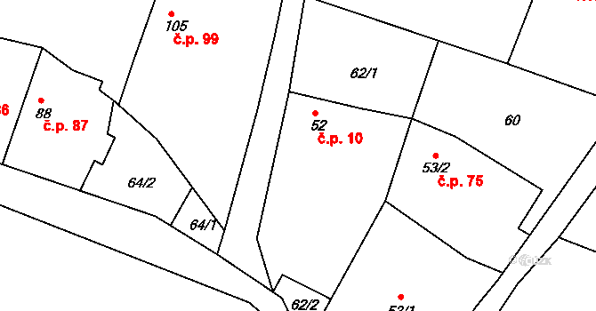 Čímice 10 na parcele st. 52 v KÚ Čímice u Sušice, Katastrální mapa