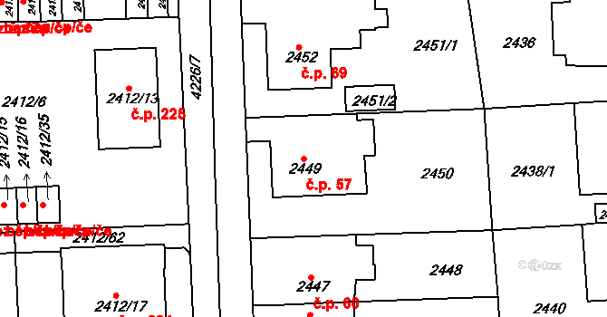 Cihelny 57, Jaroměř na parcele st. 2449 v KÚ Jaroměř, Katastrální mapa