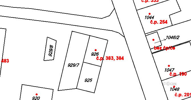 Tlučná 383,384 na parcele st. 926 v KÚ Tlučná, Katastrální mapa