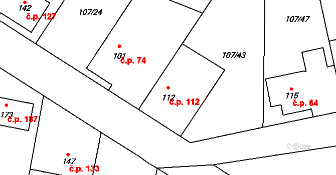 Srch 112 na parcele st. 112 v KÚ Srch, Katastrální mapa