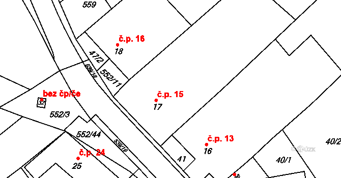 Bukovice 15 na parcele st. 17 v KÚ Bukovice u Rohozce, Katastrální mapa