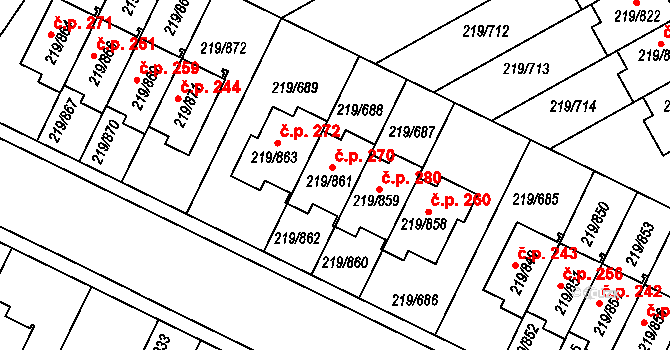 Pitkovice 270, Praha na parcele st. 219/861 v KÚ Pitkovice, Katastrální mapa