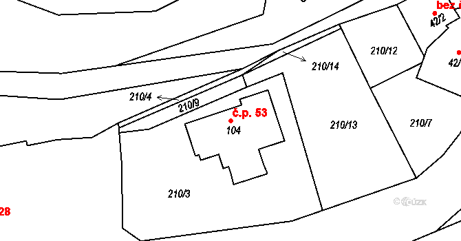 Zdíkovec 53, Zdíkov na parcele st. 104 v KÚ Zdíkovec, Katastrální mapa