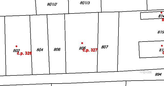 Postřelmov 327 na parcele st. 805 v KÚ Postřelmov, Katastrální mapa