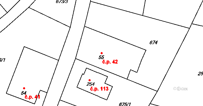 Vilémov 42, Humpolec na parcele st. 55 v KÚ Vilémov u Humpolce, Katastrální mapa