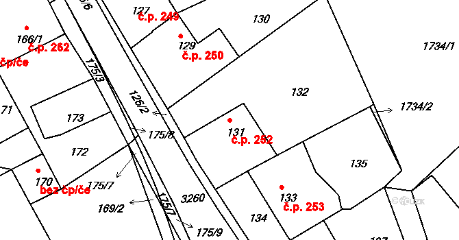 Kamenice nad Lipou 252 na parcele st. 131 v KÚ Kamenice nad Lipou, Katastrální mapa