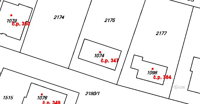 Hrádek 347 na parcele st. 1074 v KÚ Hrádek u Znojma, Katastrální mapa