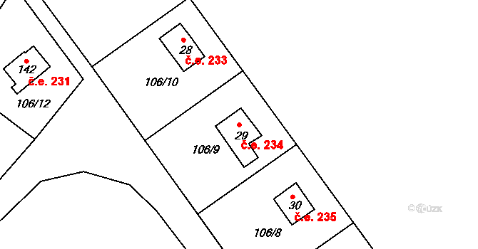 Lipno 234, Líšťany na parcele st. 29 v KÚ Těchoděly, Katastrální mapa