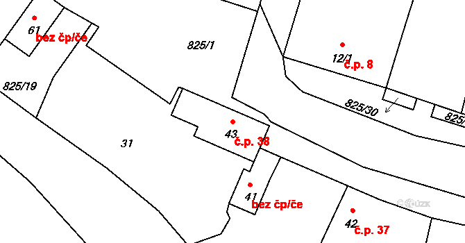 Nehasice 38, Bitozeves na parcele st. 43 v KÚ Nehasice, Katastrální mapa