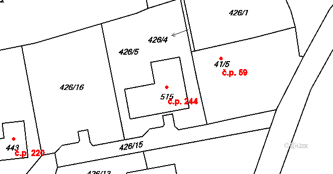 Smrkovice 244, Písek na parcele st. 515 v KÚ Smrkovice, Katastrální mapa