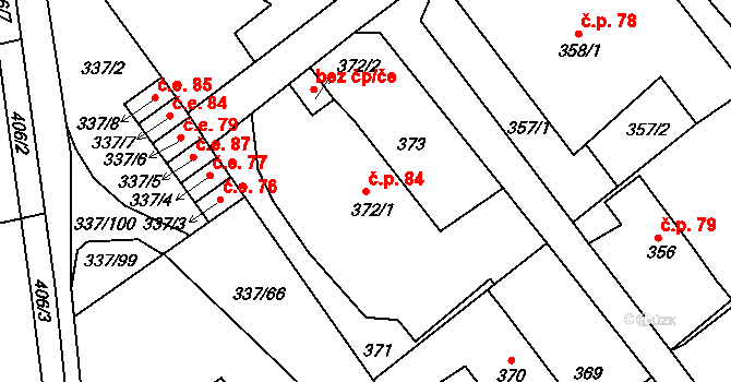 Valtířov 84, Velké Březno na parcele st. 372/1 v KÚ Valtířov nad Labem, Katastrální mapa