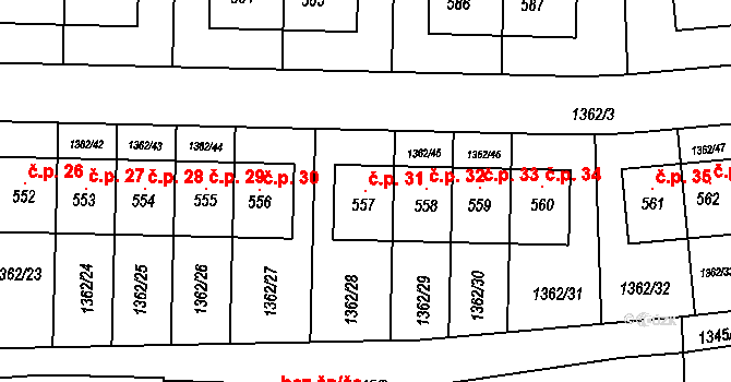 Veselka 31, Olbramovice na parcele st. 557 v KÚ Olbramovice u Votic, Katastrální mapa