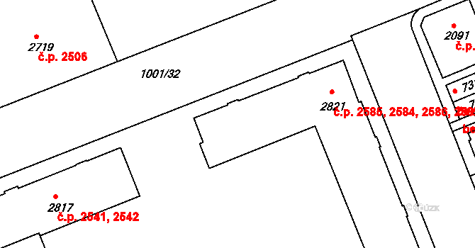 Kroměříž 2584,2585,2586,2587 na parcele st. 2821 v KÚ Kroměříž, Katastrální mapa