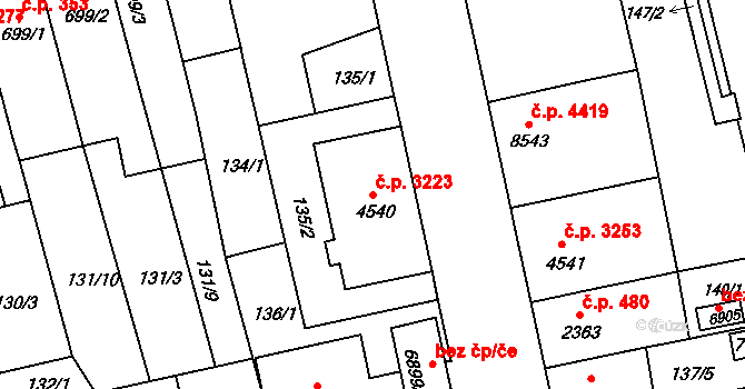 Kroměříž 3223 na parcele st. 4540 v KÚ Kroměříž, Katastrální mapa
